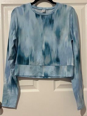 NWOT Old Navy Blue Watercolor Long-Sleeve Crop Top